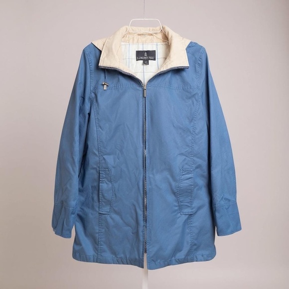 London Fog M Blue Coat Women Rain Jacket Raincoat Hooded Lined Pockets EUC - Picture 3 of 16